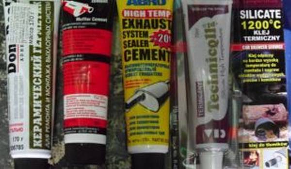 Материалы для ремонта выхлопной  герметик для глушителя, термолента, цемент - фото